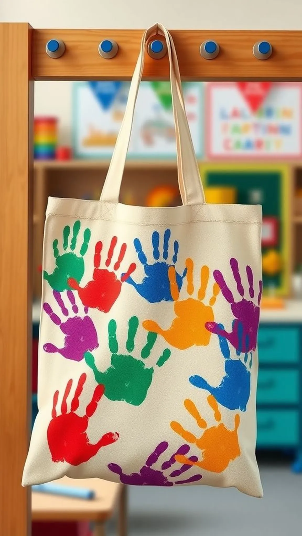 Tote Bag Decorated with Student Handprints