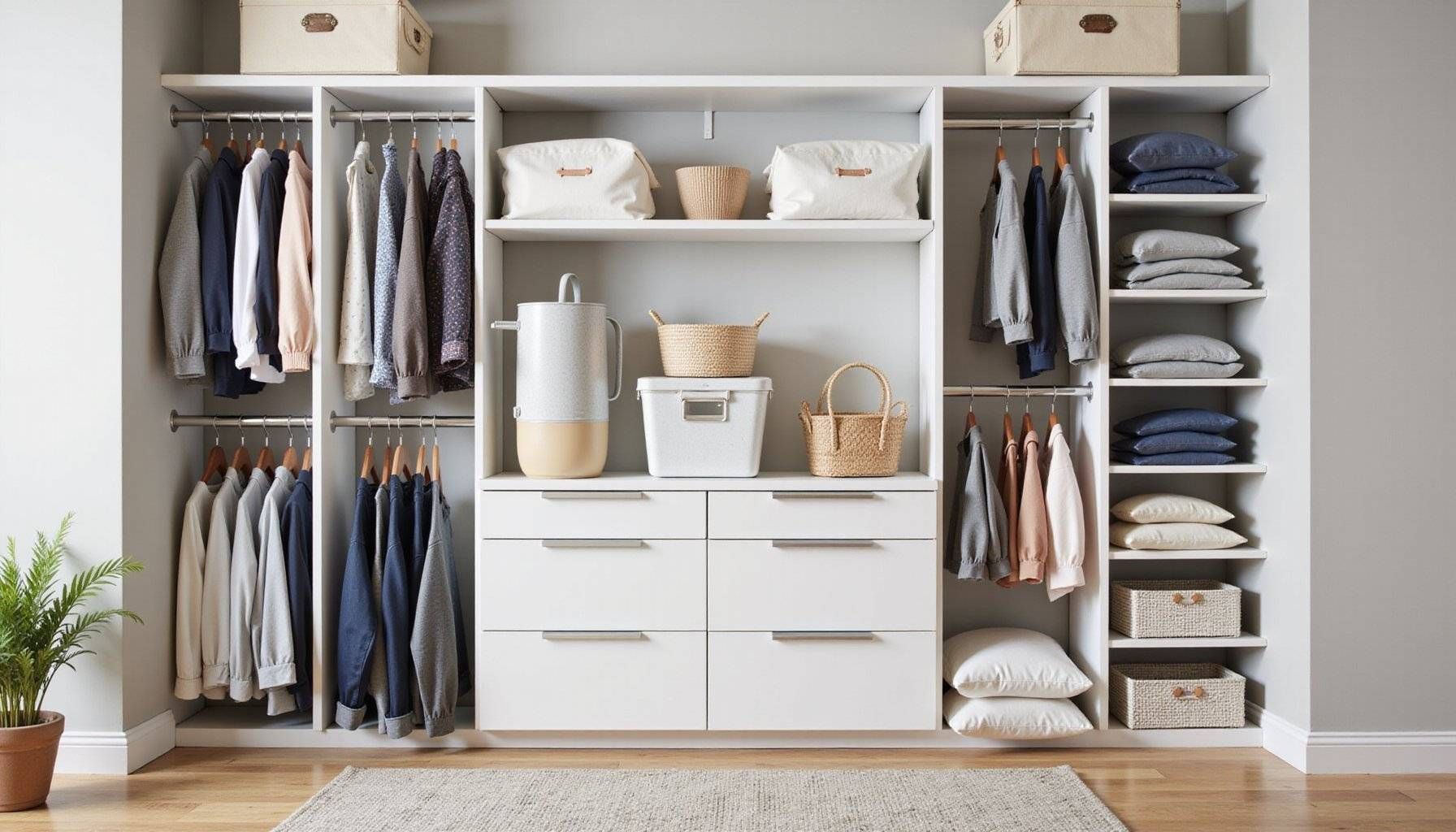 how to organize a small closet space saving hangers shelves and bins featured