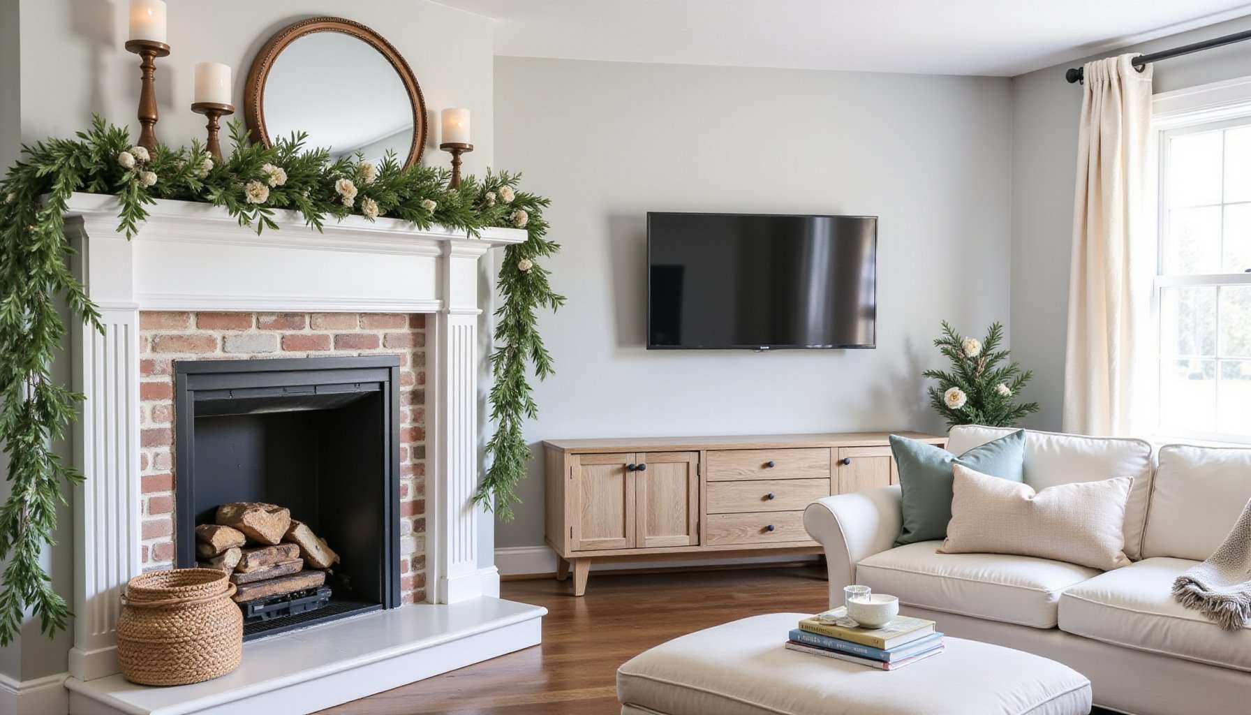 winter mantel styling cozy textures greenery and candle ideas featured